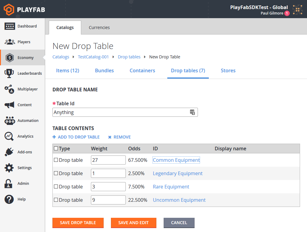 Game Manager - New Drop Table