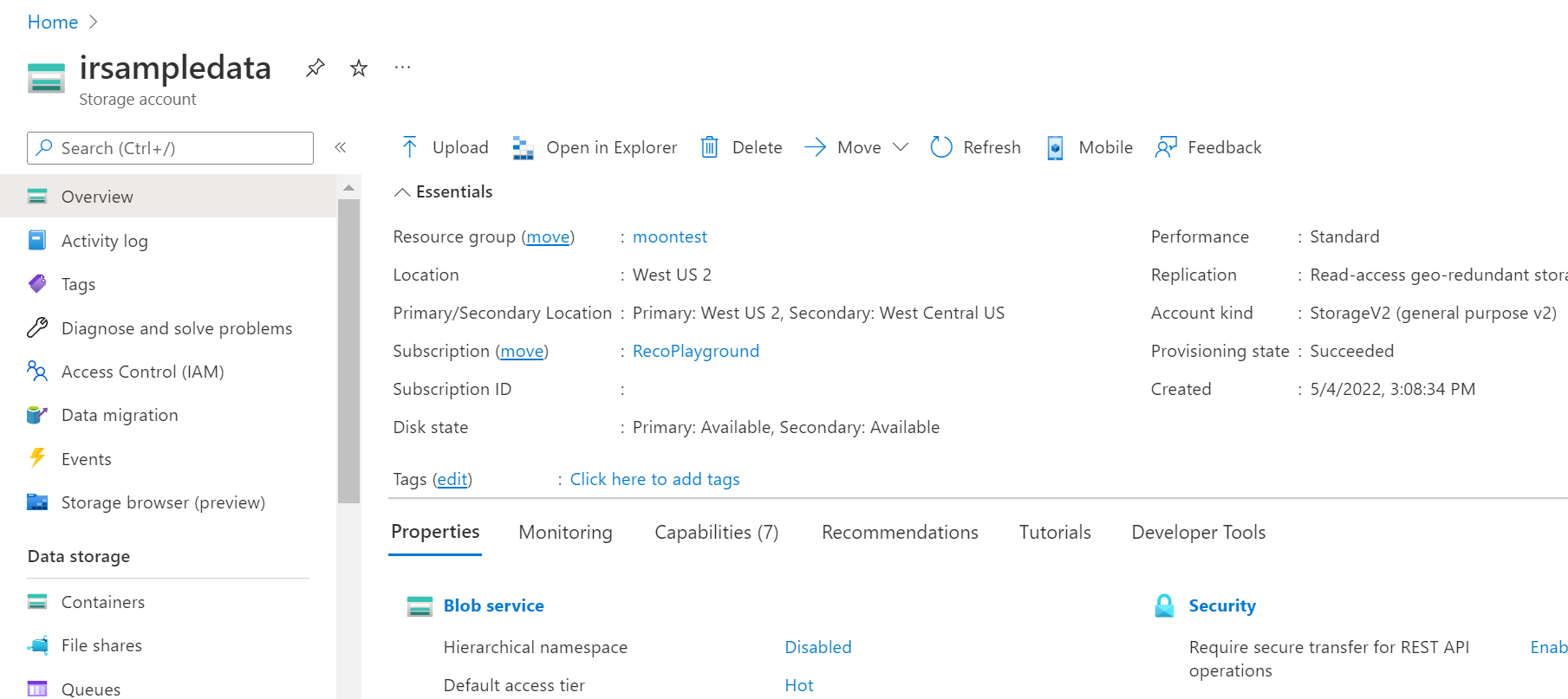 Subscription and type of account to use for onboarding Intelligent Recommendations.