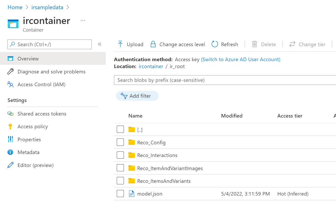 Root folder with all data objects configured correctly.