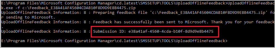 Visszajelzés megerősítése a UploadOfflineFeedback.exe-től Configuration Manager-ben.