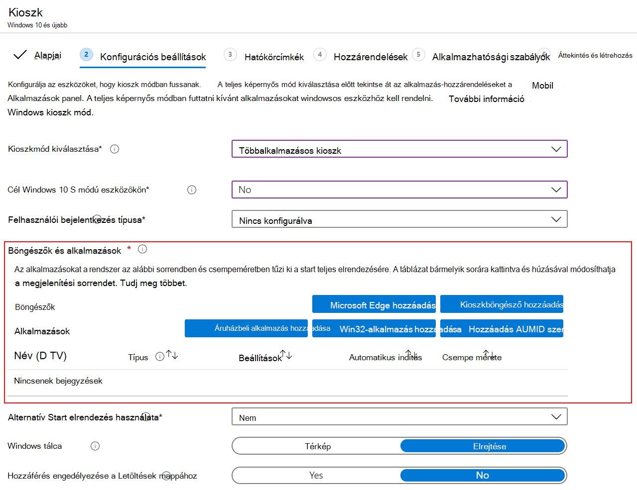 Böngészők vagy alkalmazások hozzáadása többalkalmazásos kioszkprofilhoz a Microsoft Intune-ban.