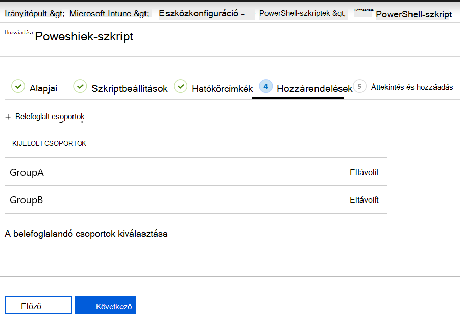 PowerShell-parancsfájl hozzárendelése vagy üzembe helyezése eszközcsoportokhoz a Microsoft Intune-ban