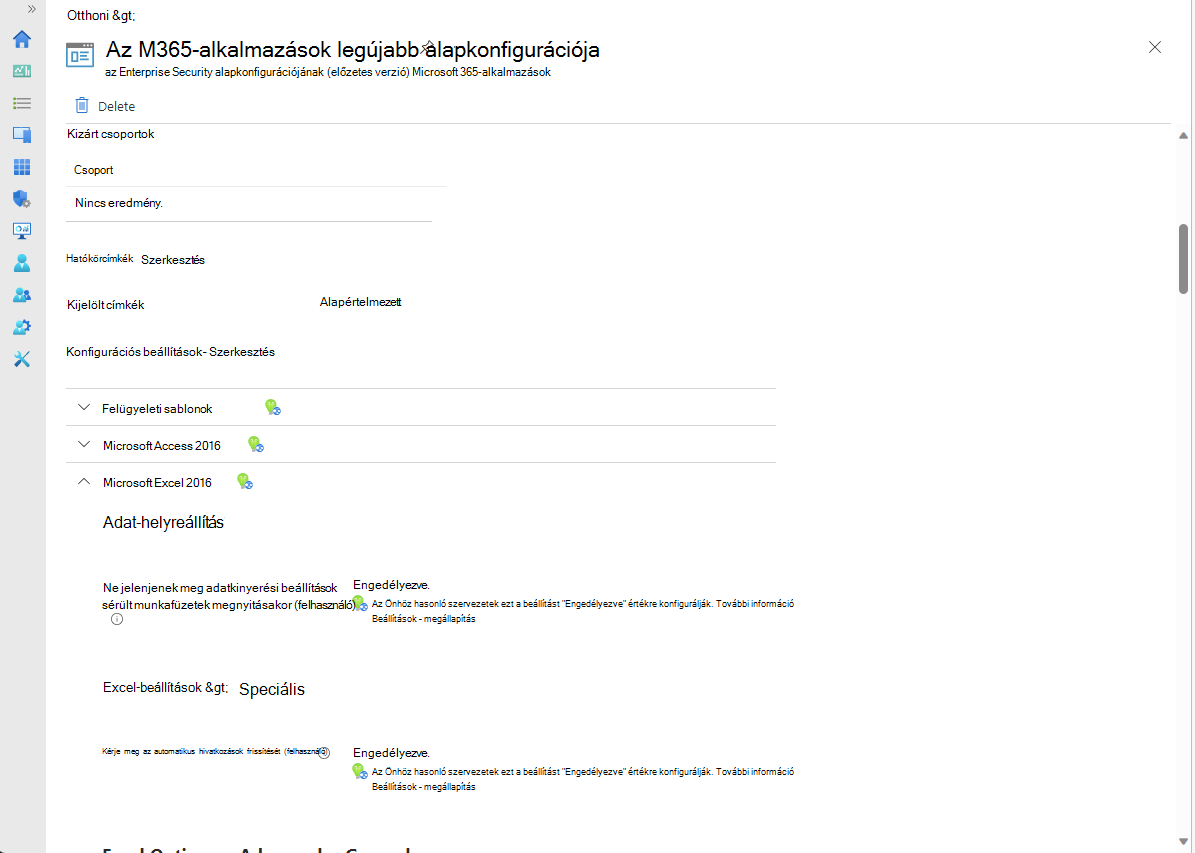 Megtekintheti az alapterv-konfigurációt, amelynek szerkesztésével módosításokat végezhet.