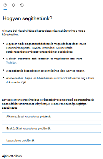 Képernyőkép az Intune Felügyeleti központban elérhető forgatókönyv-beállításokról.