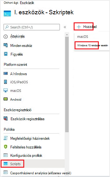 Windows-eszköz új szkriptének létrehozását bemutató képernyőkép.