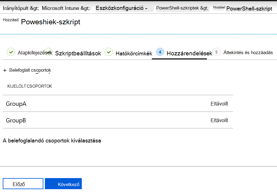 PowerShell-szkript hozzárendelése vagy üzembe helyezése eszközcsoportokhoz a Microsoft Intune