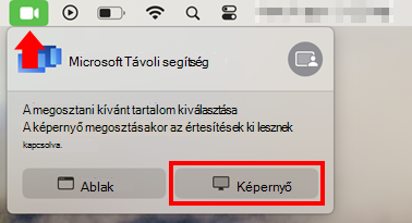 Képernyőkép a macOS képernyőmegosztási párbeszédpaneléről a képernyőmegosztás engedélyezéséhez Microsoft Távoli segítség
