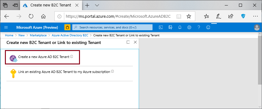 Az Azure Portalon új Azure AD B2C-bérlőt hozhat létre.