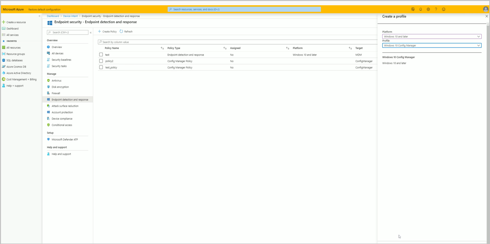 Szabályzat létrehozása Végponthoz készült Microsoft Defender