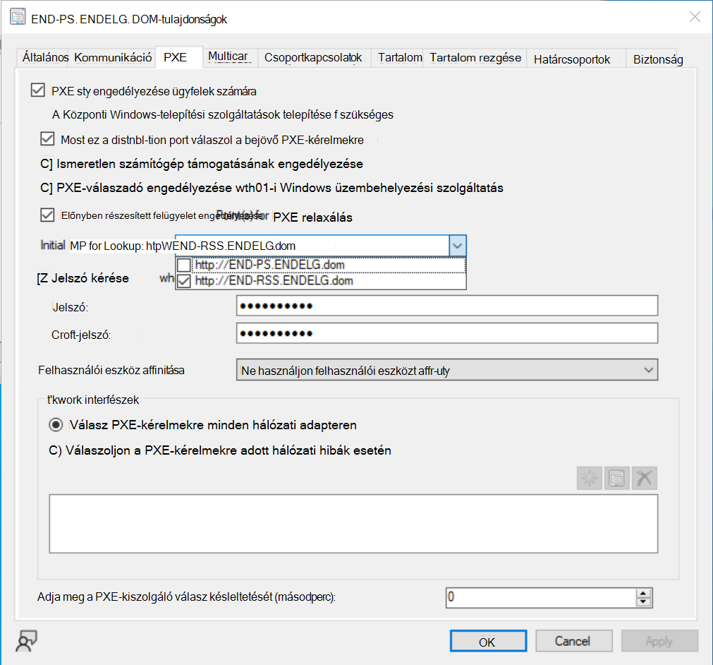 Képernyőkép az OSD előnyben részesített MP-beállításának engedélyezéséről a PXE rendszerindítási forgatókönyvhöz.