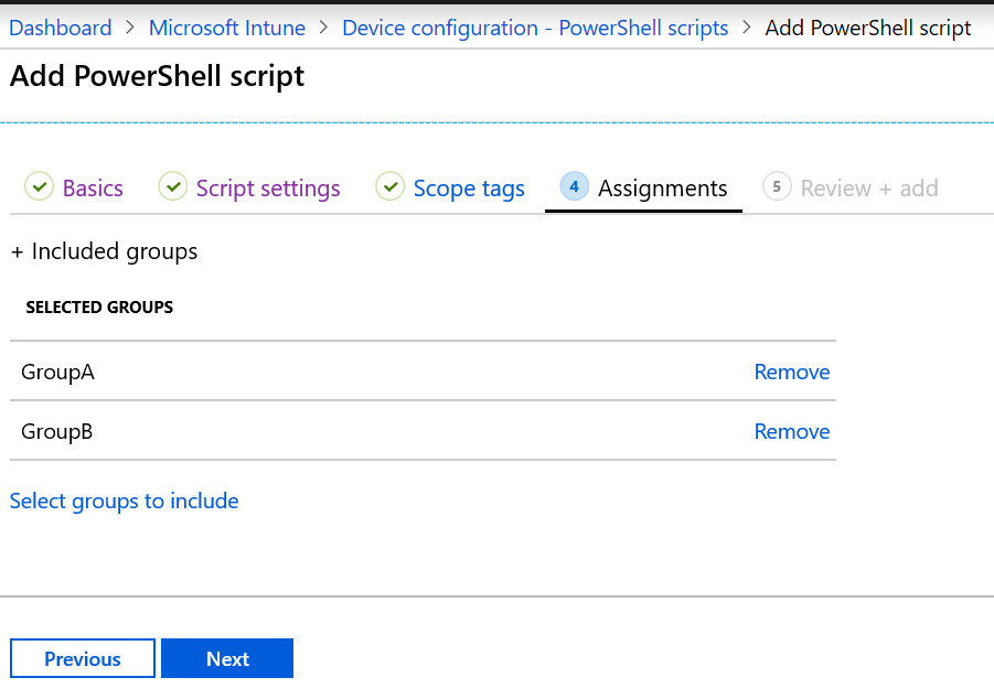 PowerShell-szkript hozzárendelése vagy üzembe helyezése eszközcsoportokhoz a Microsoft Intune