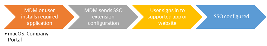 Végfelhasználói folyamatábra az SSO-alkalmazásbővítmény macOS-eszközökre való telepítésekor a Microsoft Intune-ban.