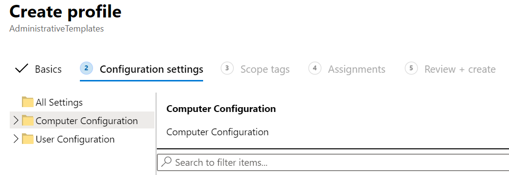 Képernyőkép az ADMX-sablonbeállítások Microsoft Intune felhasználóira és eszközeire való alkalmazásáról.