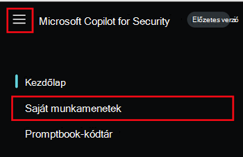 Képernyőkép a Microsoft Copilot for Security menüről és a My sessions with previous sessions in Copilot for Security portálról.