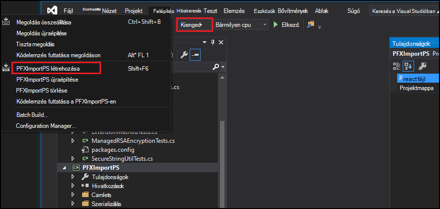 Visual Studio Build lehetőség