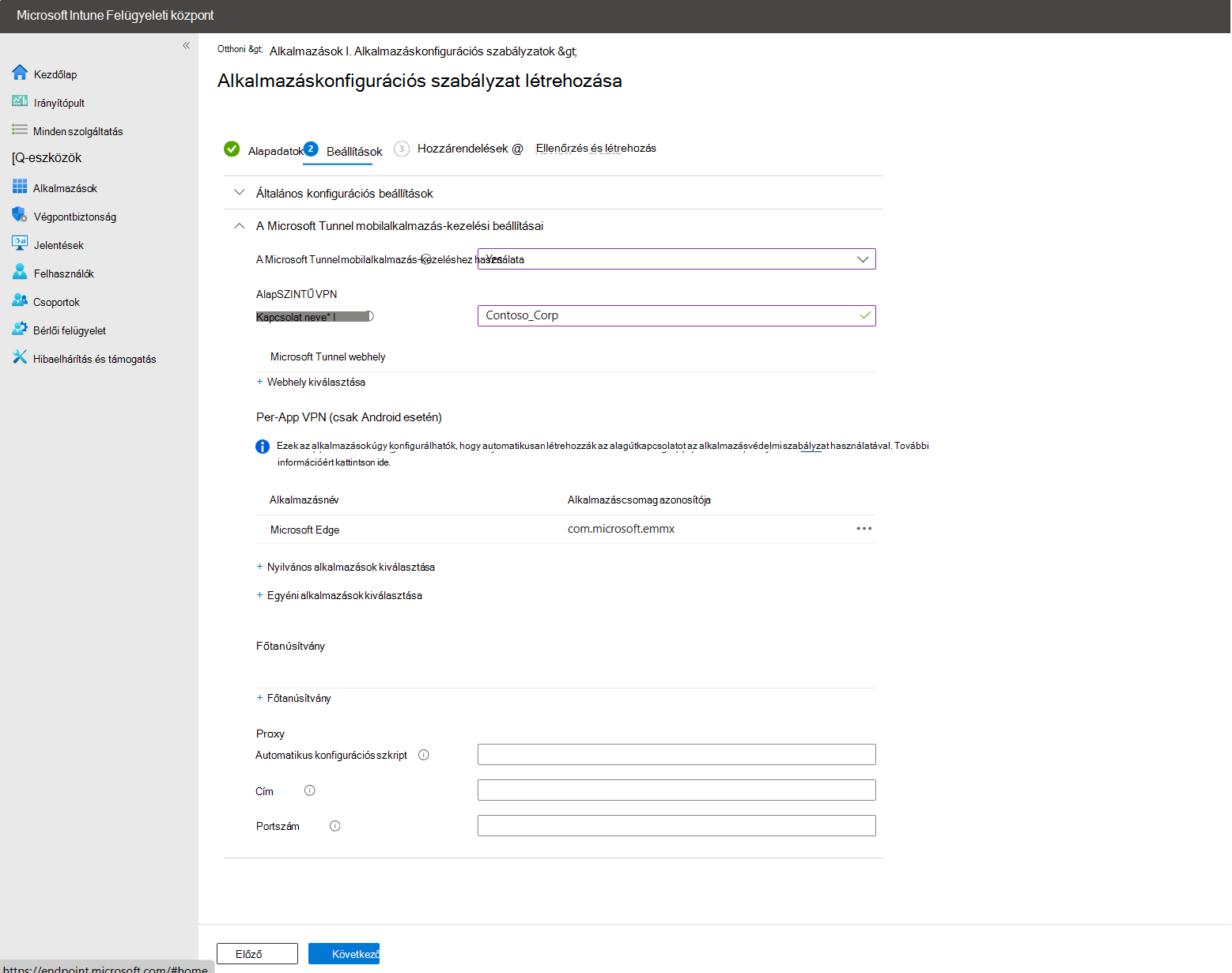 Képernyőkép az alkalmazásonkénti konfigurációról a Microsoft Edge hozzáadásával.