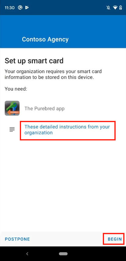 Screenshot of the Intune app, Set up smart card screen.