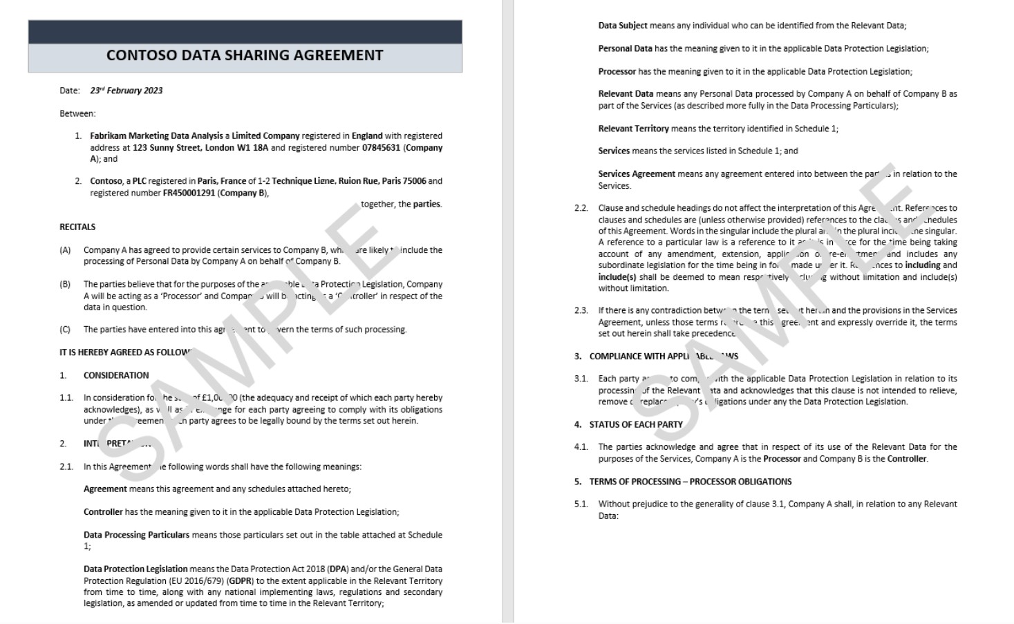 Data sharing agreement.