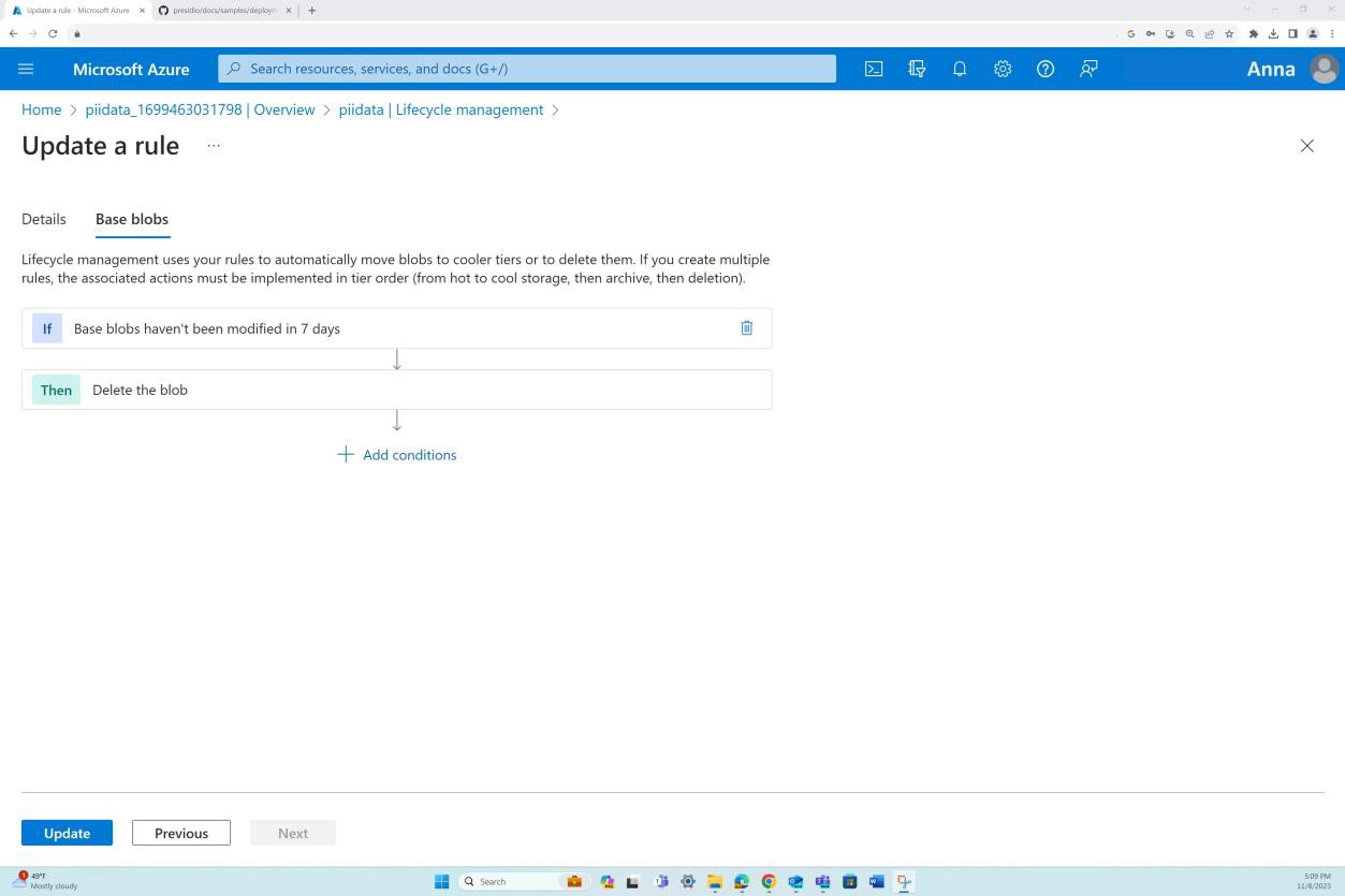 Azure lifecycle management page.