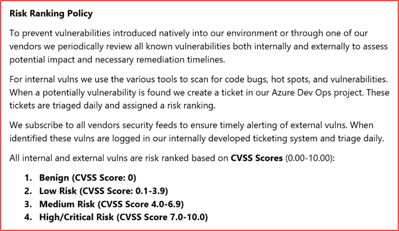 screenshot shows a snippet of a risk ranking policy.