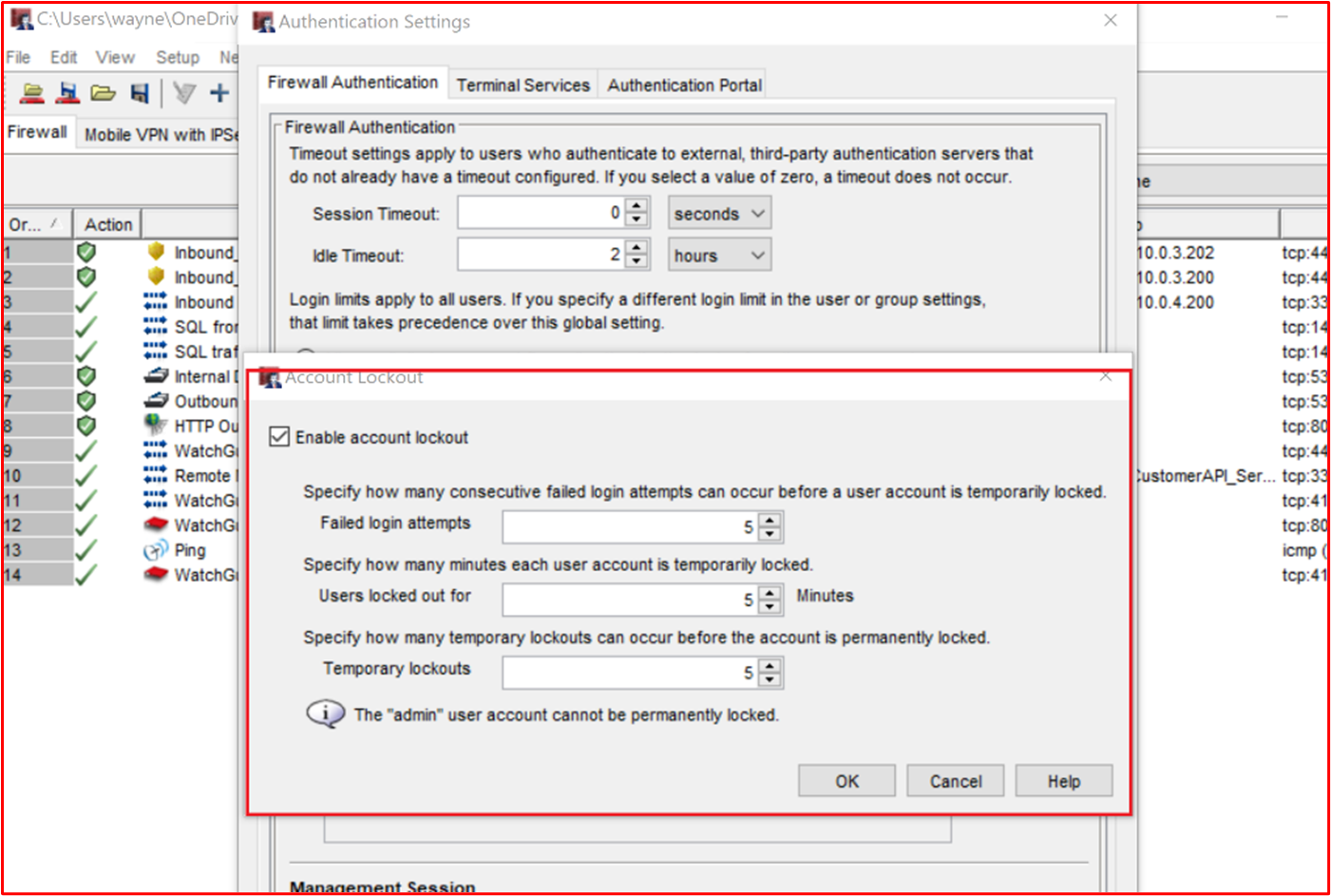 Account Lockout settings for a WatchGuard Firewall