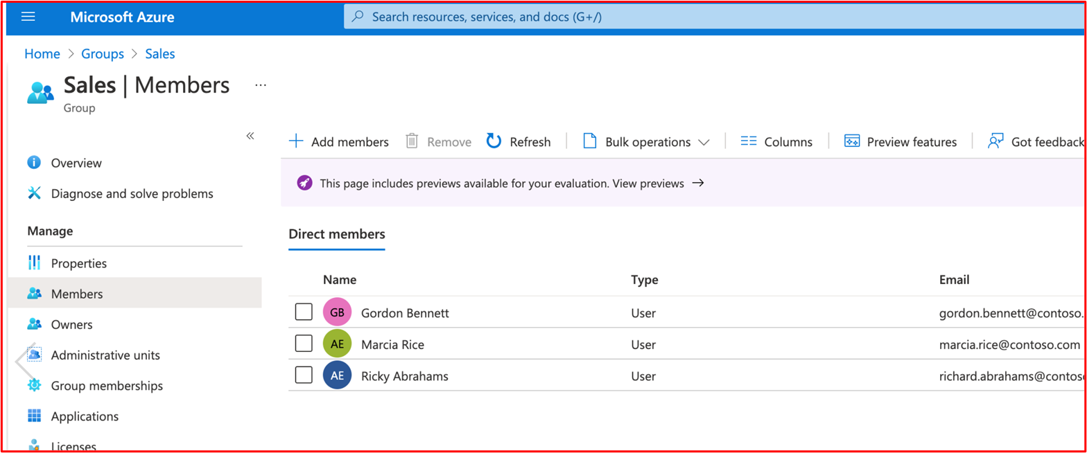 screenshot shows that users are allocated to groups based upon their job function.