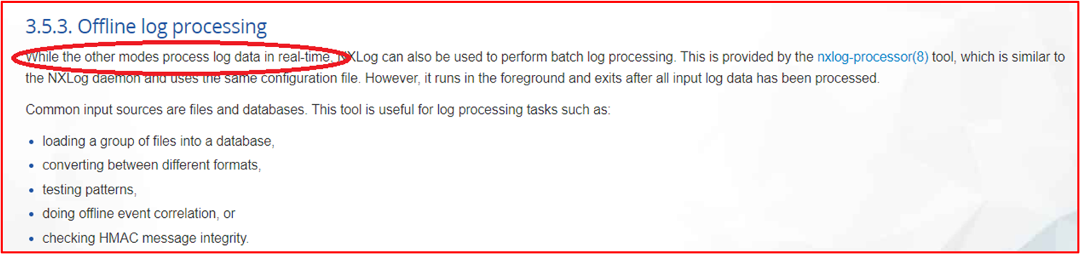 Screenshot of offline log processing