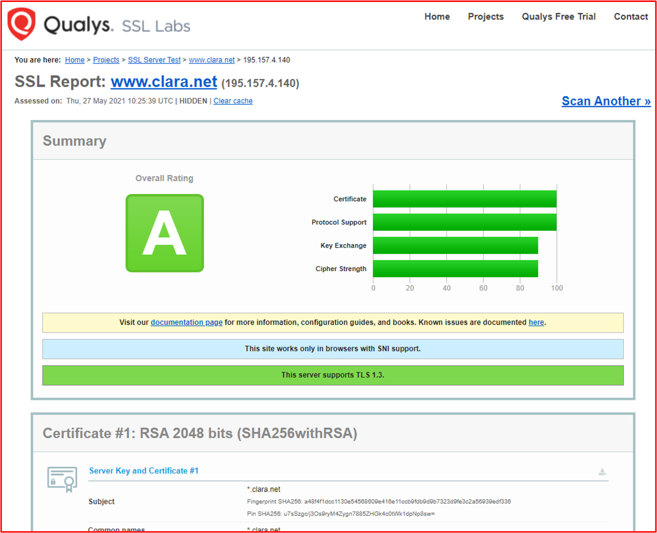 screenshot shows the results for theclaranet web listener2