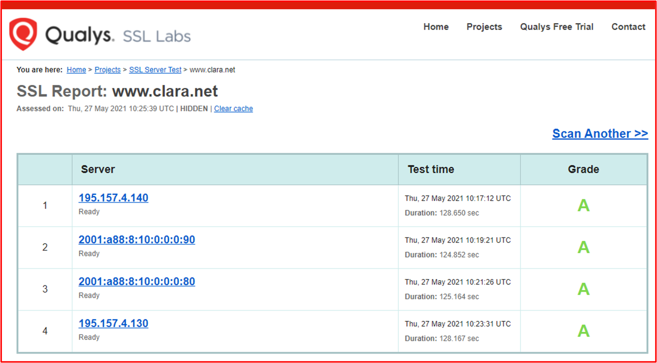 screenshot shows the results for theclaranet web listener1