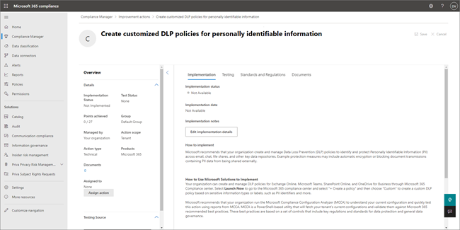 Képernyőkép az ügyféltartalom DLP-szabályzatával kapcsolatos információkról.