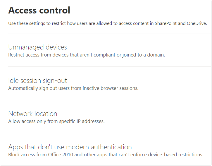 Image of the Access control settings.
