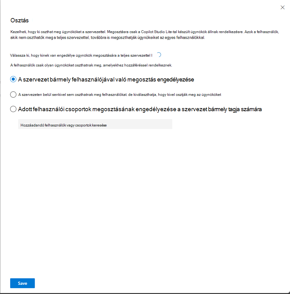 Képernyőkép a megosztott beállításokról.