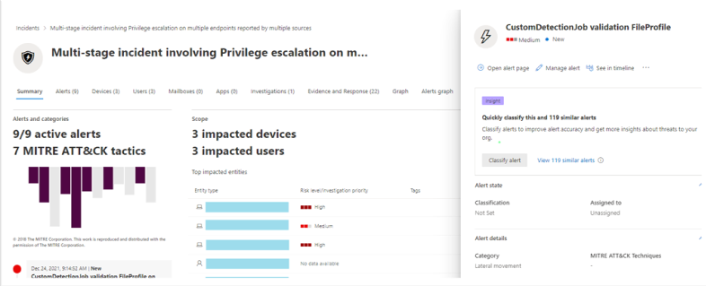 Képernyőkép egy riasztás részleteiről a Microsoft Defender portálon