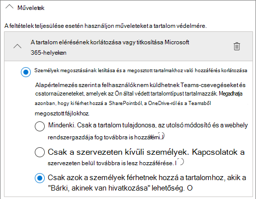 Képernyőkép a DLP-szabályműveleti lehetőségekről.