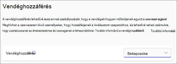 Képernyőkép a Teams vendéghozzáférés kapcsolóról.