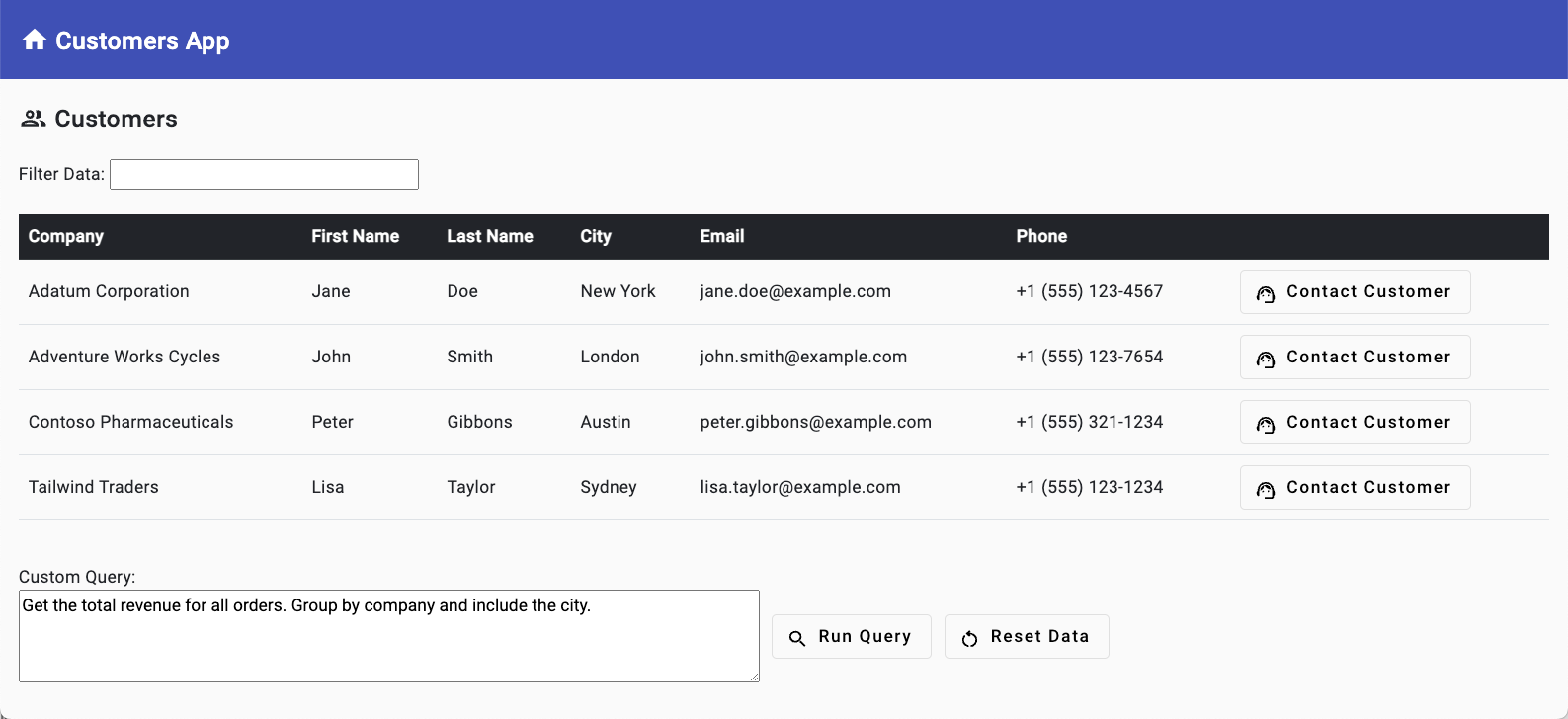 Alkalmazás képernyőképe az Azure OpenAI engedélyezésével