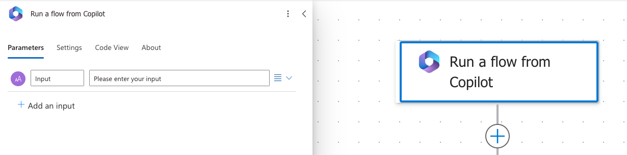 Screenshot of the Run a flow from Copilot flow trigger.