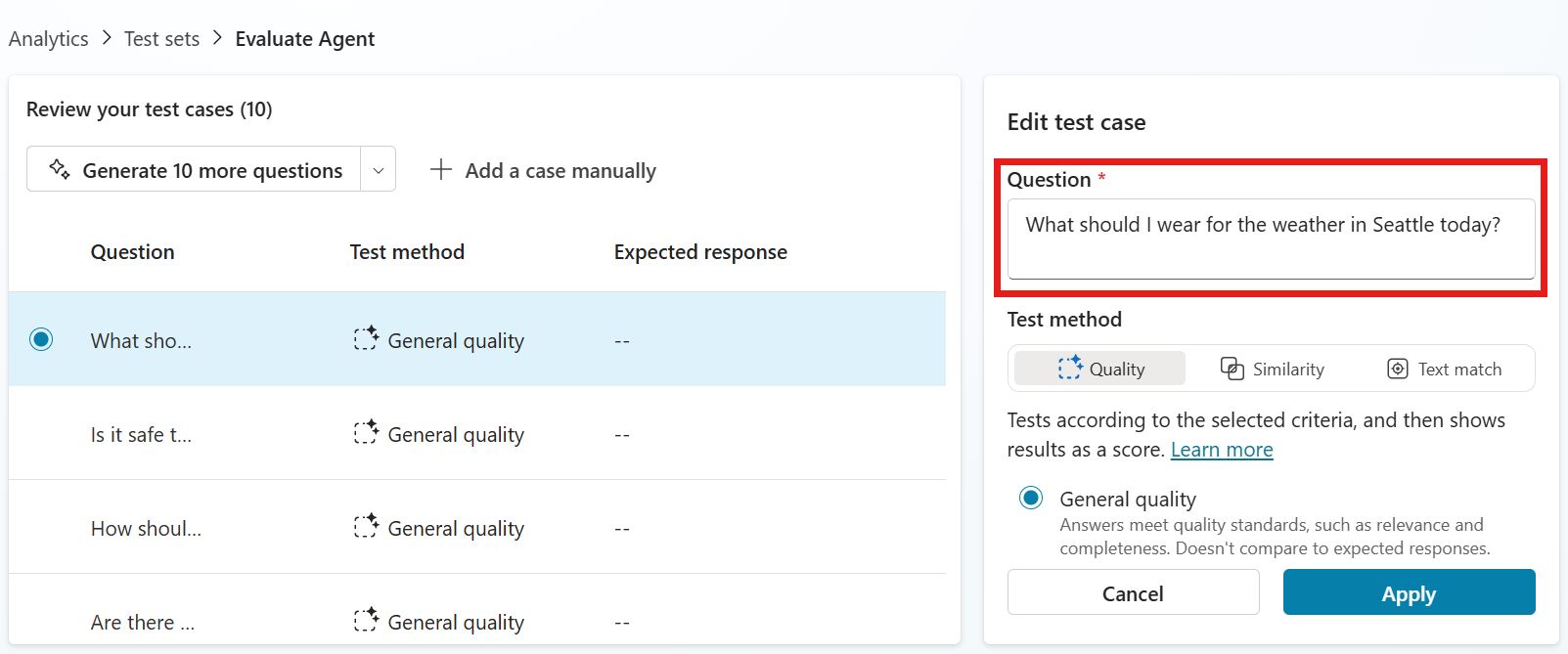 Screenshot showing the question text field.