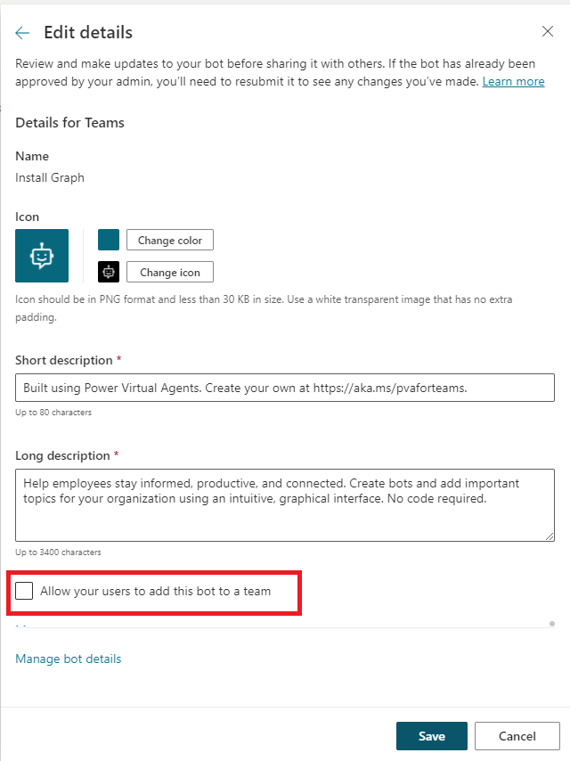 Checkbox is unchecked to disallow user to add copilot to teams that they are part of