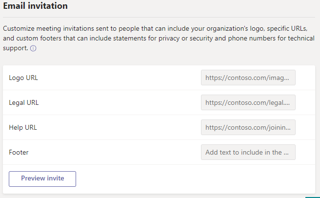 Screenshot of Teams meeting settings for email invitations.