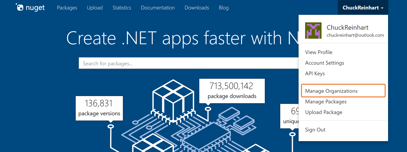 Menu option on NuGet.org for Manager Organizations