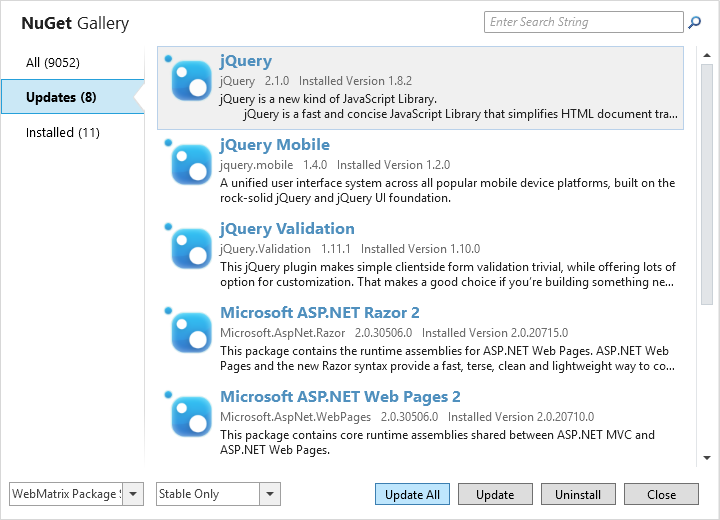 Az Összes frissítése gombra kattintva frissítheti az összes csomagot az elérhető frissítésekkel