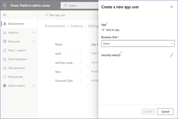 Képernyőkép a Test Drive új alkalmazásfelhasználó létrehozásáról.