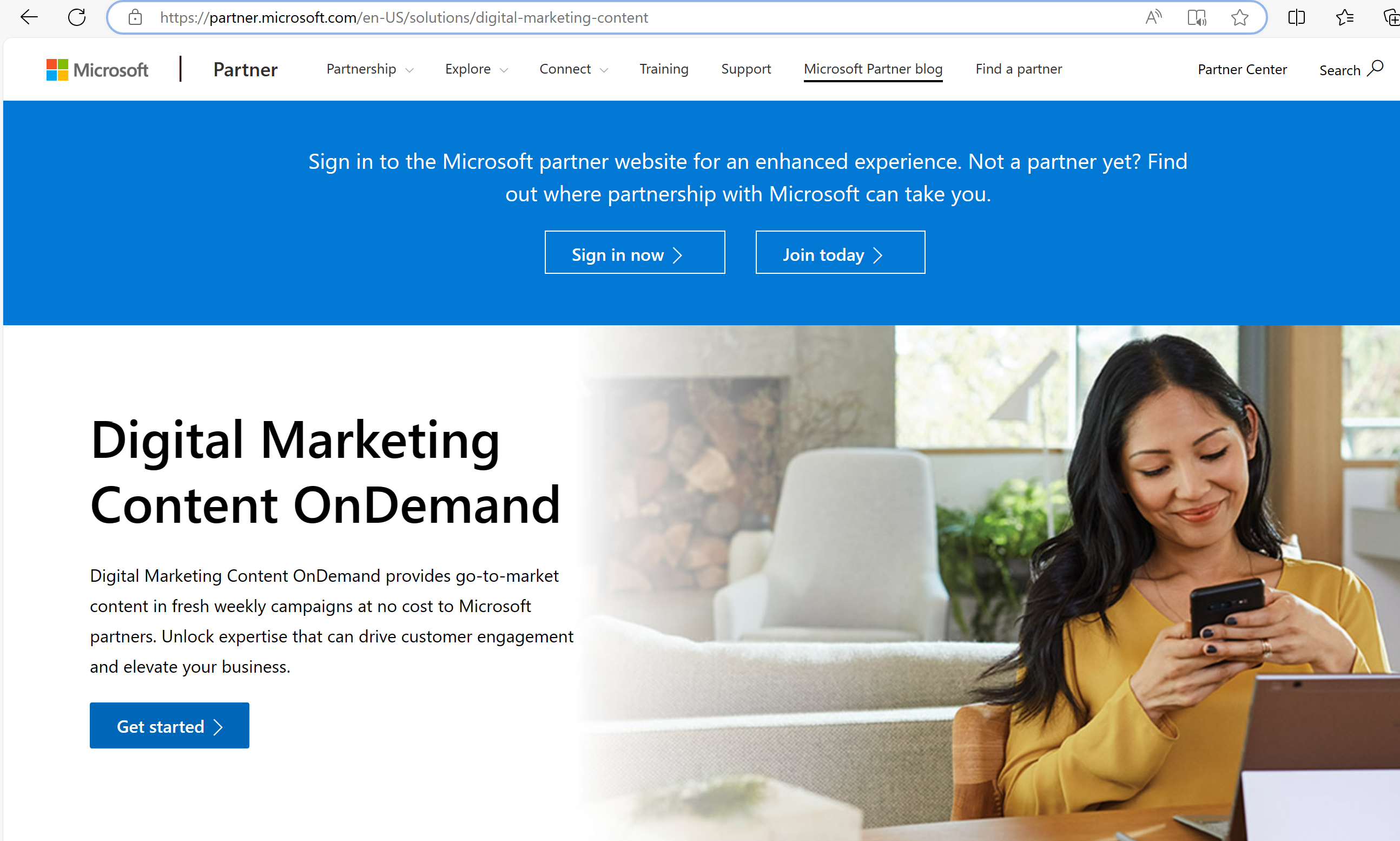 Képernyőkép az Igény szerinti digitális marketing tartalom webhelyről.