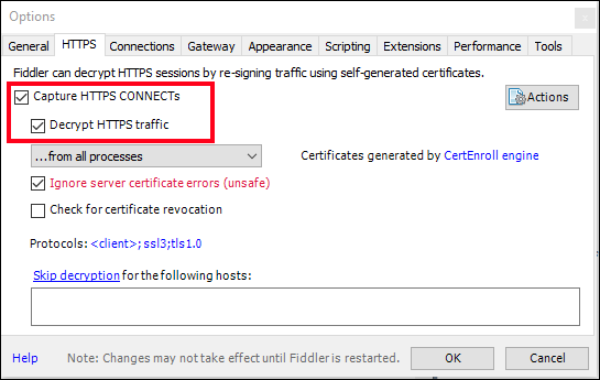 Select the marked checkboxes in the HTTP tab