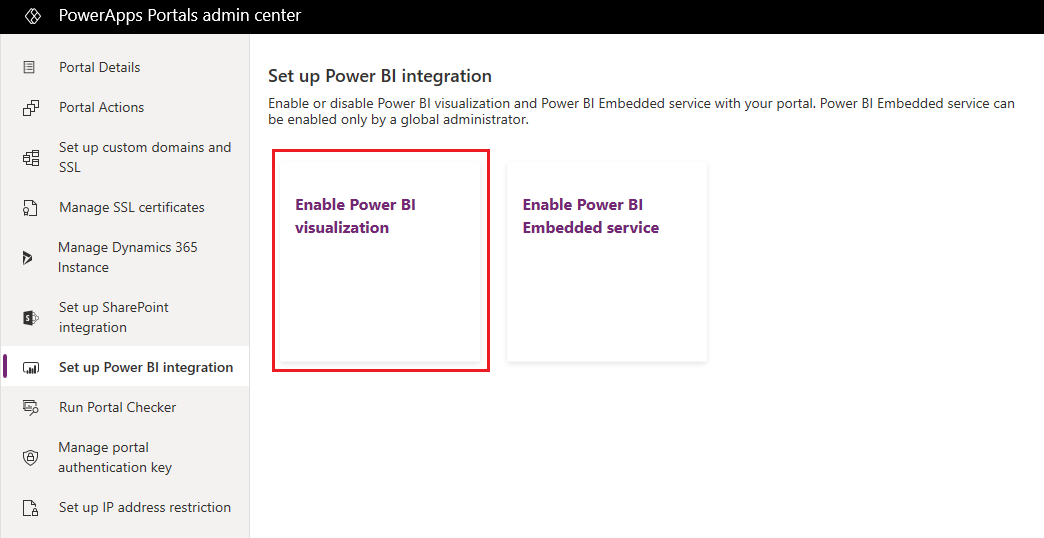 A Power BI-megjelenítés engedélyezése.