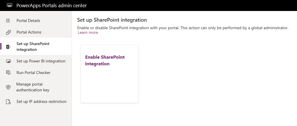 A SharePoint-integráció engedélyezése.