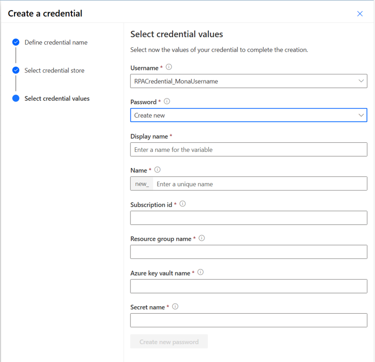 Screenshot of defining the password of the credential.