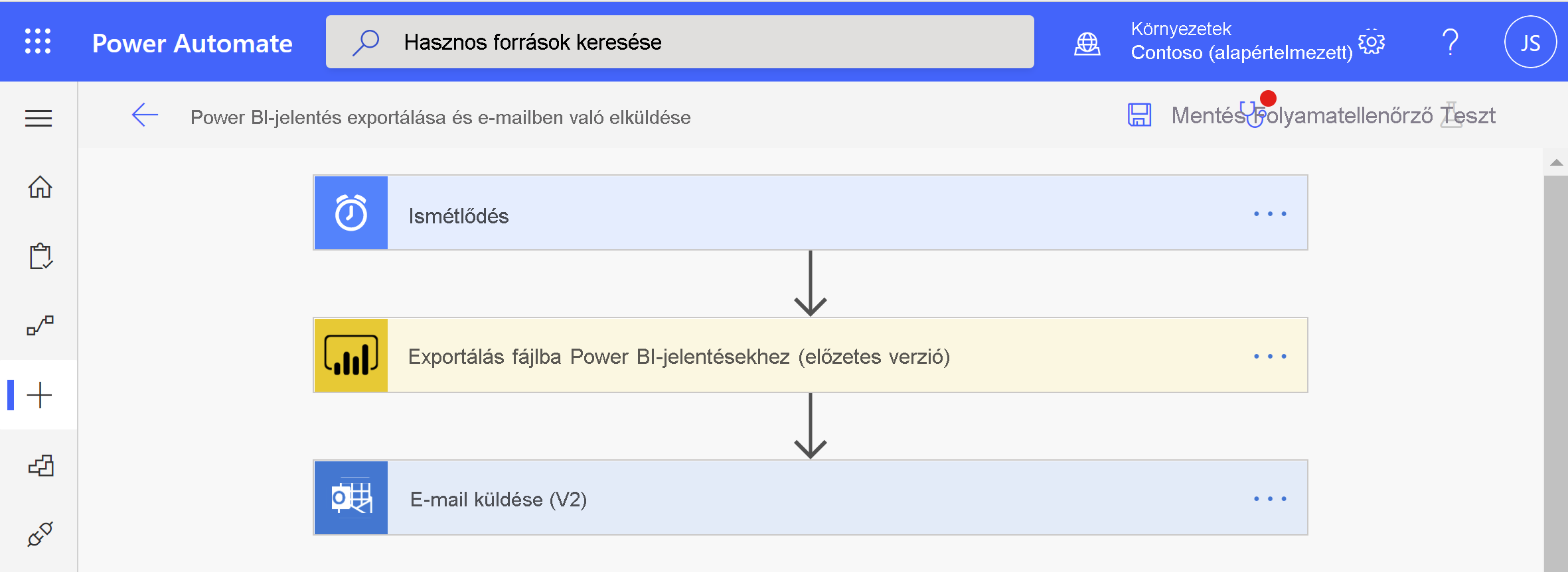 Screenshot of the Power BI Automate window showing create options.