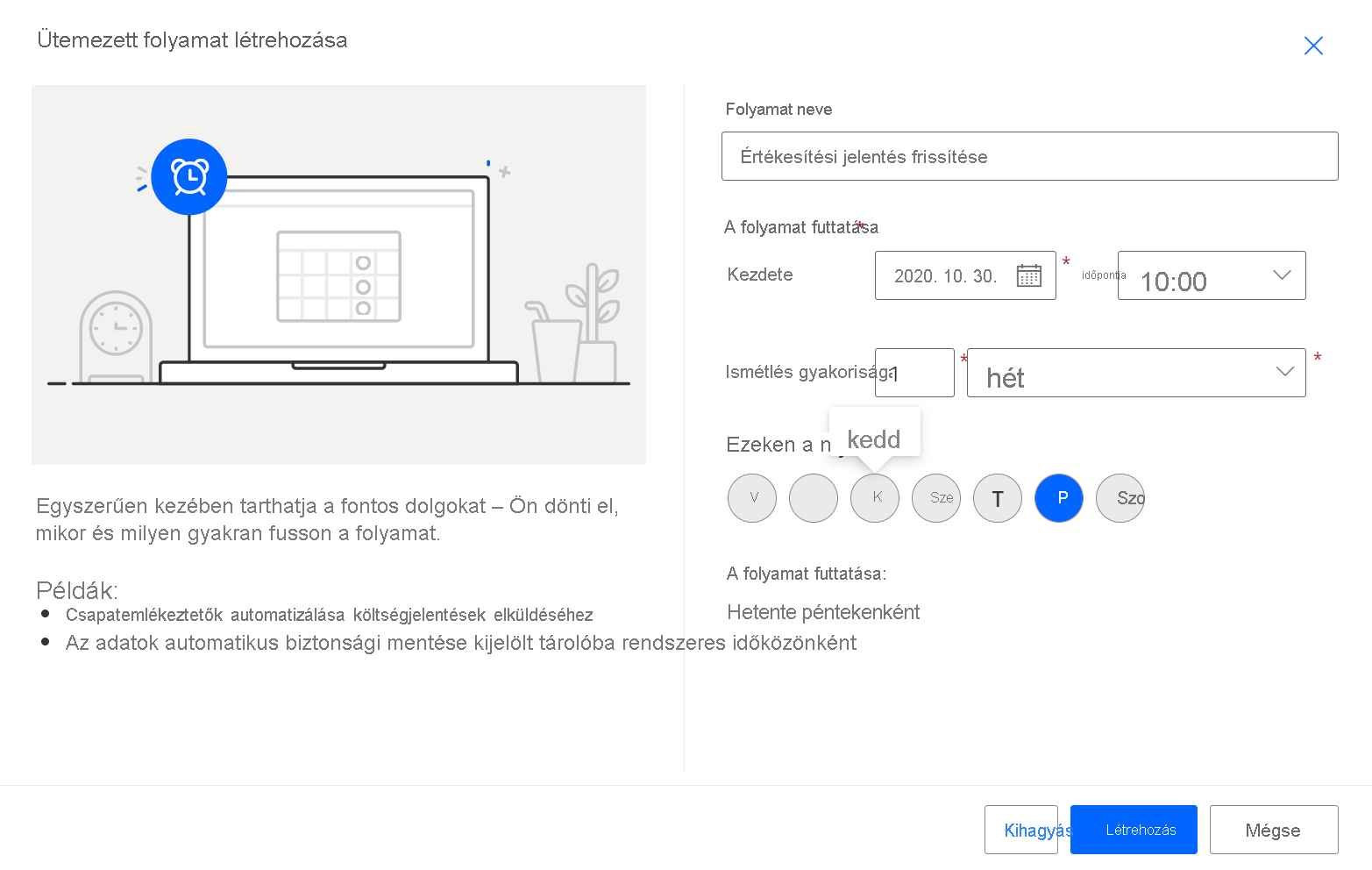 Screenshot showing the build a scheduled cloud flow dialog.